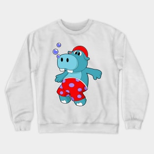 Hippo at Swimming with Swimming trunks Crewneck Sweatshirt